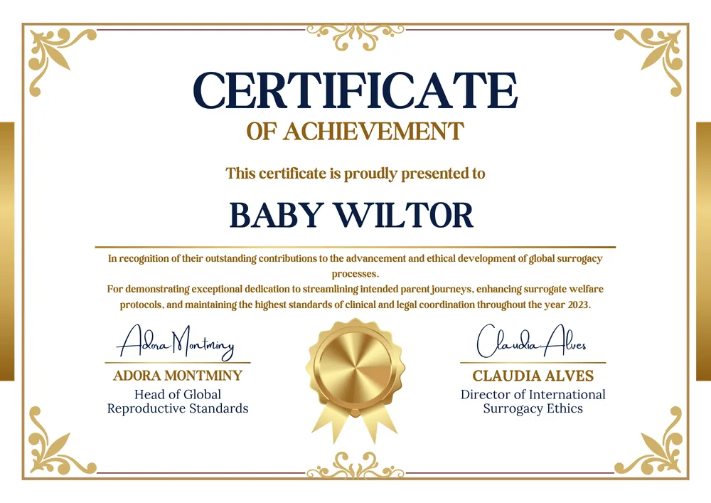 Certificate of Achievement — Baby Wiltor