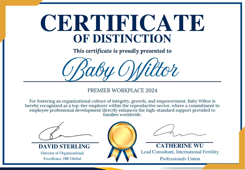 Certificate of Distinction — Baby Wiltor