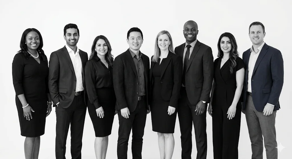 Baby Wiltor global facilitator team — modern, professional, in suits